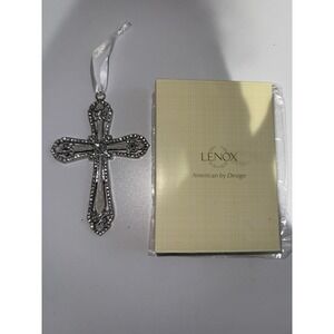 NIB Lenox Cross Christmas Tree Ornament Silver Clear Mother of Pearl‎ Enamel  G